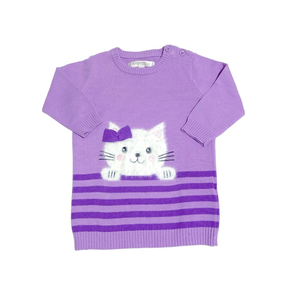 016 George 6-12 Months Baby Purple Fluffy Kitten Knit Sweater